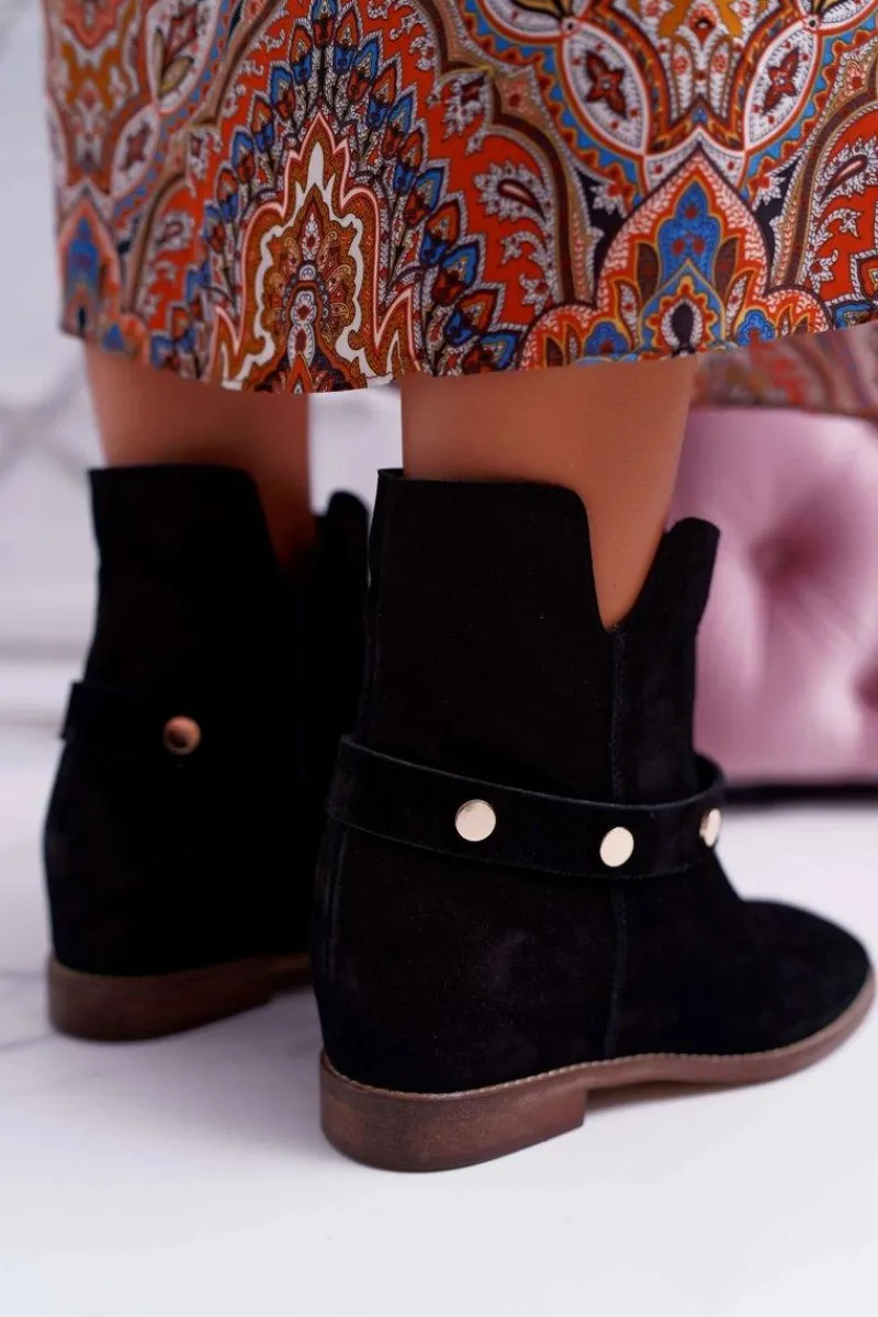 Discount Laura Messi Botki Damskie 1890 Skóra Zamsz Czarne Darmah