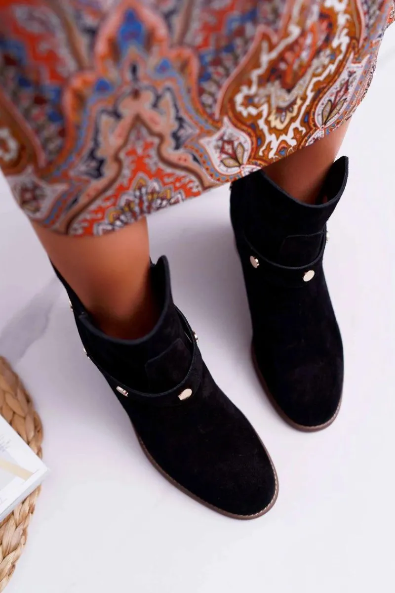 Discount Laura Messi Botki Damskie 1890 Skóra Zamsz Czarne Darmah