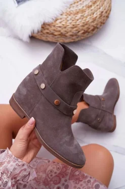 Clearance Laura Messi Botki Damskie 1890 Skóra Zamsz Szare Darmah