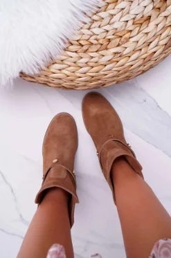 Botki Wiosenne|Botki Na Koturnie>Laura Messi Botki Damskie 1890 Skóra Zamsz Ciemny Camel Darmah