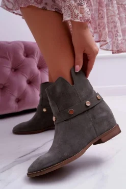 Hot Botki Damskie 1890 Skóra Zamsz Oliwkowe Darmah Damskie Botki Wiosenne|Botki Na Koturnie