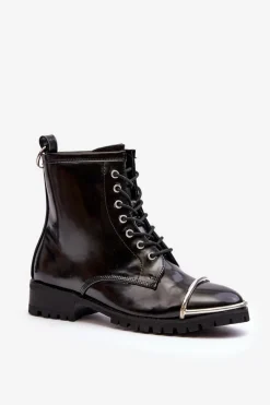 Sale Boto Botki Damskie Lu Boo Czarne Workery ze Stalową Oprawą Jacksy