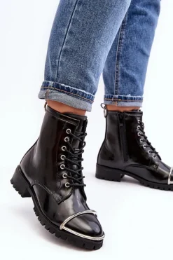 Sale Boto Botki Damskie Lu Boo Czarne Workery ze Stalową Oprawą Jacksy