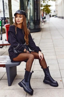 Hot Boto Botki Damskie Masywna Platforma Czarne Beatrice