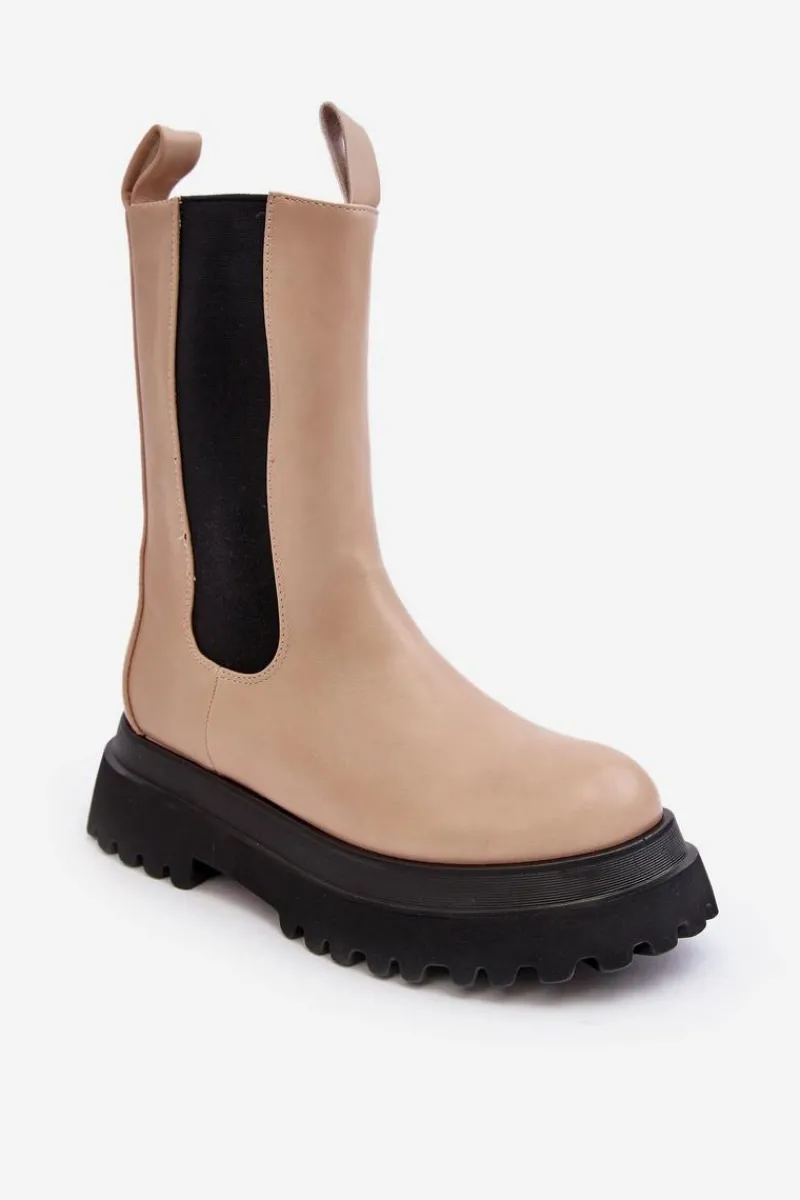 Best Botki Damskie Masywna Platforma Beżowe Beatrice Damskie Brązowe I Beżowe Botki|Botki Workery