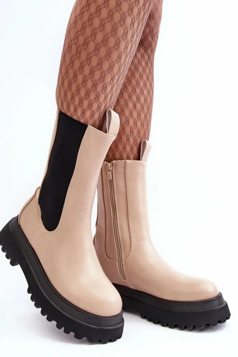 Best Botki Damskie Masywna Platforma Beżowe Beatrice Damskie Brązowe I Beżowe Botki|Botki Workery