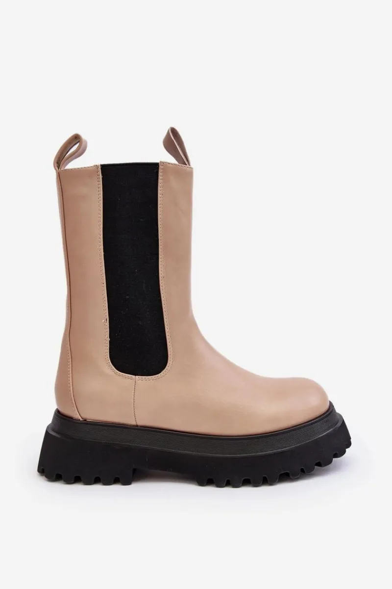 Best Botki Damskie Masywna Platforma Beżowe Beatrice Damskie Brązowe I Beżowe Botki|Botki Workery