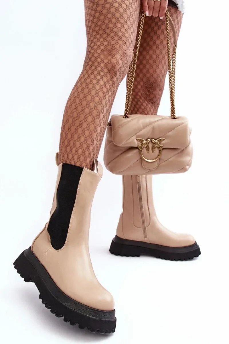 Best Botki Damskie Masywna Platforma Beżowe Beatrice Damskie Brązowe I Beżowe Botki|Botki Workery