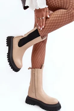 Best Botki Damskie Masywna Platforma Beżowe Beatrice Damskie Brązowe I Beżowe Botki|Botki Workery