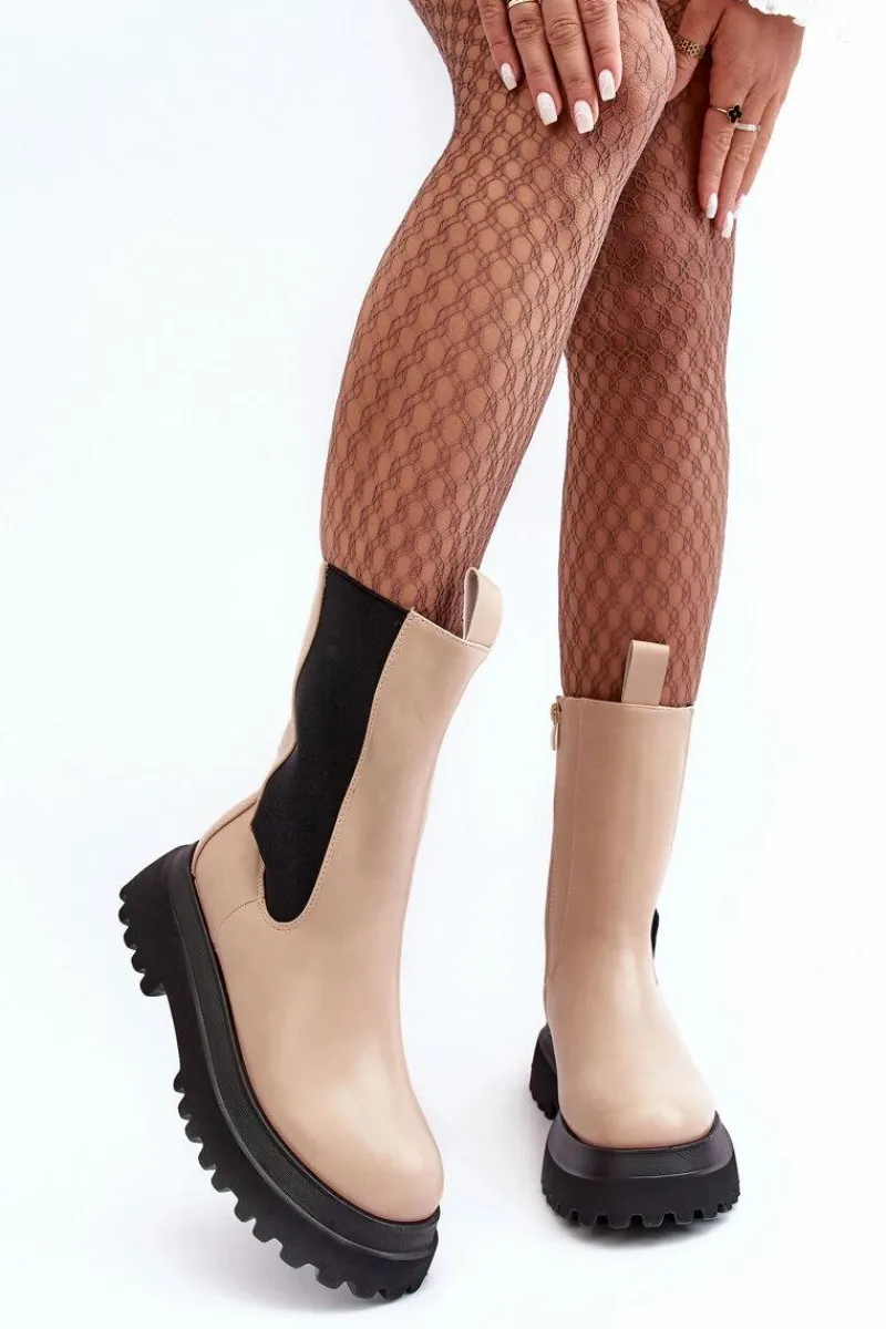 Best Botki Damskie Masywna Platforma Beżowe Beatrice Damskie Brązowe I Beżowe Botki|Botki Workery