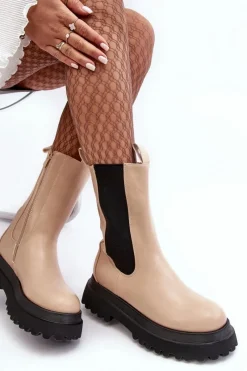 Best Botki Damskie Masywna Platforma Beżowe Beatrice Damskie Brązowe I Beżowe Botki|Botki Workery