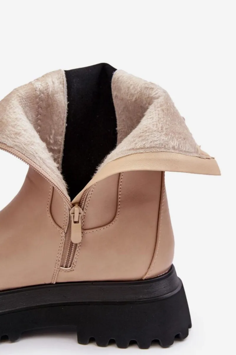 Best Botki Damskie Masywna Platforma Beżowe Beatrice Damskie Brązowe I Beżowe Botki|Botki Workery