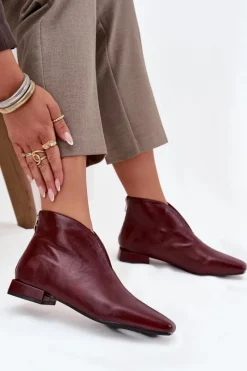 Botki Ocieplane|Botki Skórzane>Boto Botki Damskie Na Delikatnym Obcasie Bordowe Elvienne