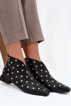 Outlet Boto Botki Damskie Na Delikatnym Obcasie Ze Srebrnym Zdobieniem Czarne Rosalind