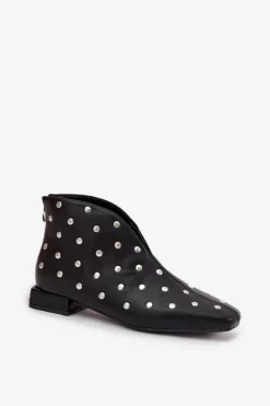 Outlet Boto Botki Damskie Na Delikatnym Obcasie Ze Srebrnym Zdobieniem Czarne Rosalind