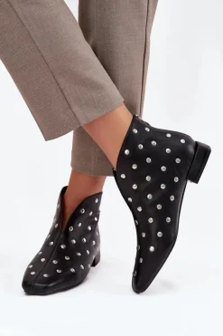 Outlet Boto Botki Damskie Na Delikatnym Obcasie Ze Srebrnym Zdobieniem Czarne Rosalind