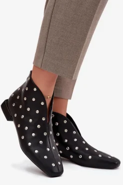 Outlet Boto Botki Damskie Na Delikatnym Obcasie Ze Srebrnym Zdobieniem Czarne Rosalind