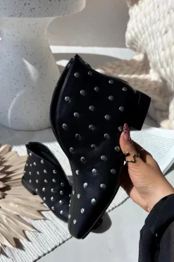 Outlet Boto Botki Damskie Na Delikatnym Obcasie Ze Srebrnym Zdobieniem Czarne Rosalind