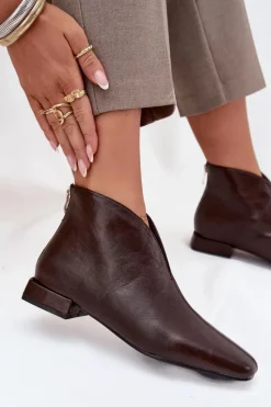 Hot Botki Damskie Na Delikatnym Obcasie Czekoladowe Elvienne Damskie Botki Ocieplane|Botki Skórzane
