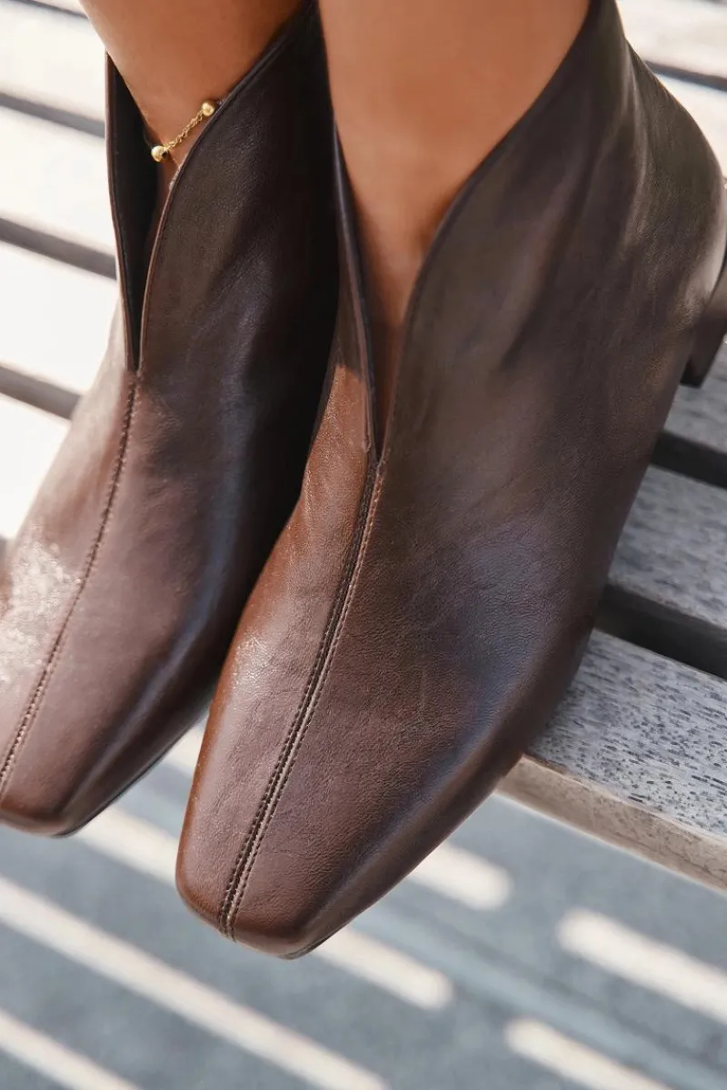 Hot Botki Damskie Na Delikatnym Obcasie Czekoladowe Elvienne Damskie Botki Ocieplane|Botki Skórzane