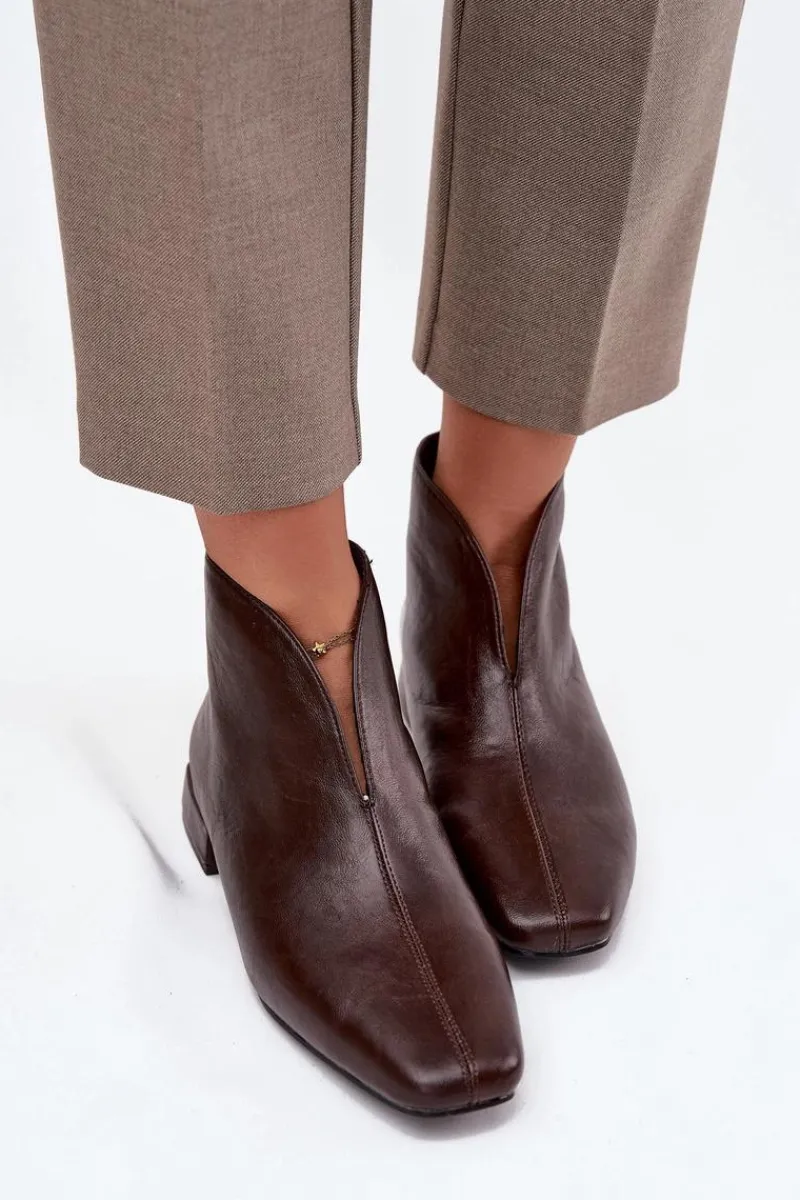 Hot Botki Damskie Na Delikatnym Obcasie Czekoladowe Elvienne Damskie Botki Ocieplane|Botki Skórzane