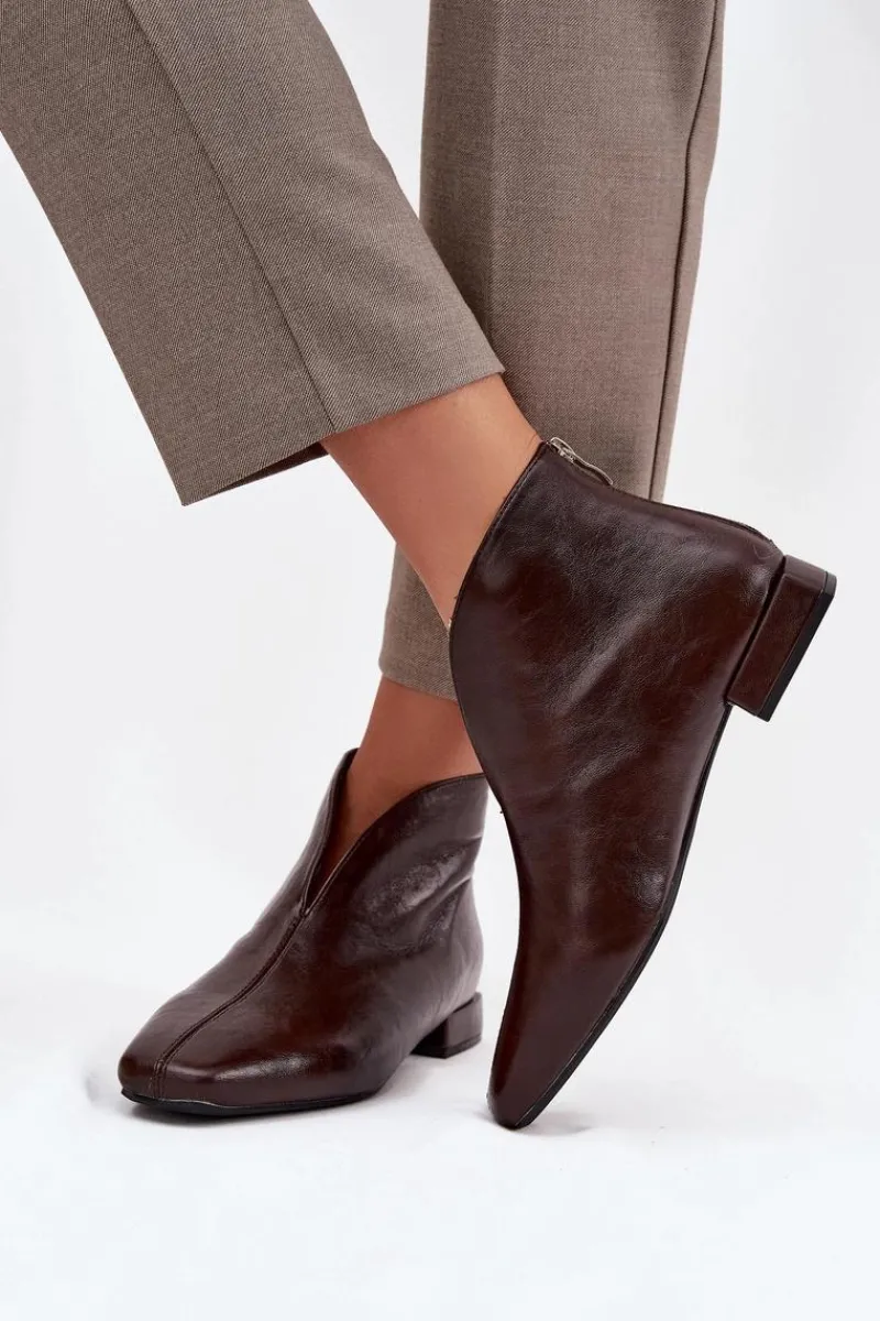 Hot Botki Damskie Na Delikatnym Obcasie Czekoladowe Elvienne Damskie Botki Ocieplane|Botki Skórzane