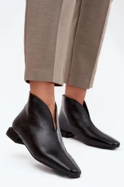 Outlet Boto Botki Damskie Na Delikatnym Obcasie Czarne Elvienne