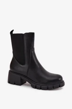 Boto Botki Damskie Na Klocku Eko Skórzane Czarne Kyra Czarny