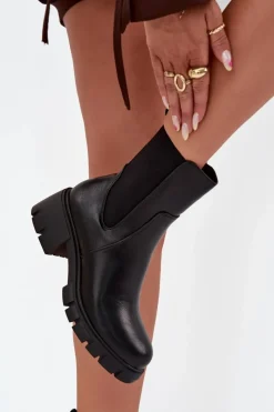 Boto Botki Damskie Na Klocku Eko Skórzane Czarne Kyra Czarny