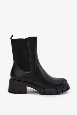 Boto Botki Damskie Na Klocku Eko Skórzane Czarne Kyra Czarny