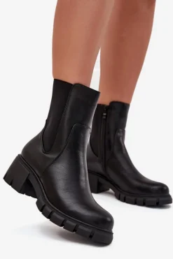 Boto Botki Damskie Na Klocku Eko Skórzane Czarne Kyra Czarny