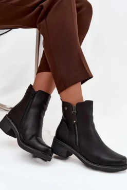 Botki Ocieplane|Czarne Botki>Evento Botki Damskie Na Klocku Ocieplane Czarne Kalivana