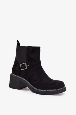 Outlet Boto Botki Damskie Na Klocku Z Klamrą Czarne Nymera Czarny