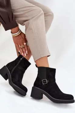 Outlet Boto Botki Damskie Na Klocku Z Klamrą Czarne Nymera Czarny