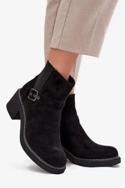 Outlet Boto Botki Damskie Na Klocku Z Klamrą Czarne Nymera Czarny