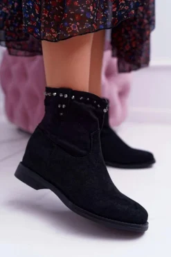 Outlet Botki Damskie Na Koturnie Płaski Obcas Ocieplane Za Kostkę Czarne Deminis Damskie Botki Na Koturnie|Botki Zimowe Damskie