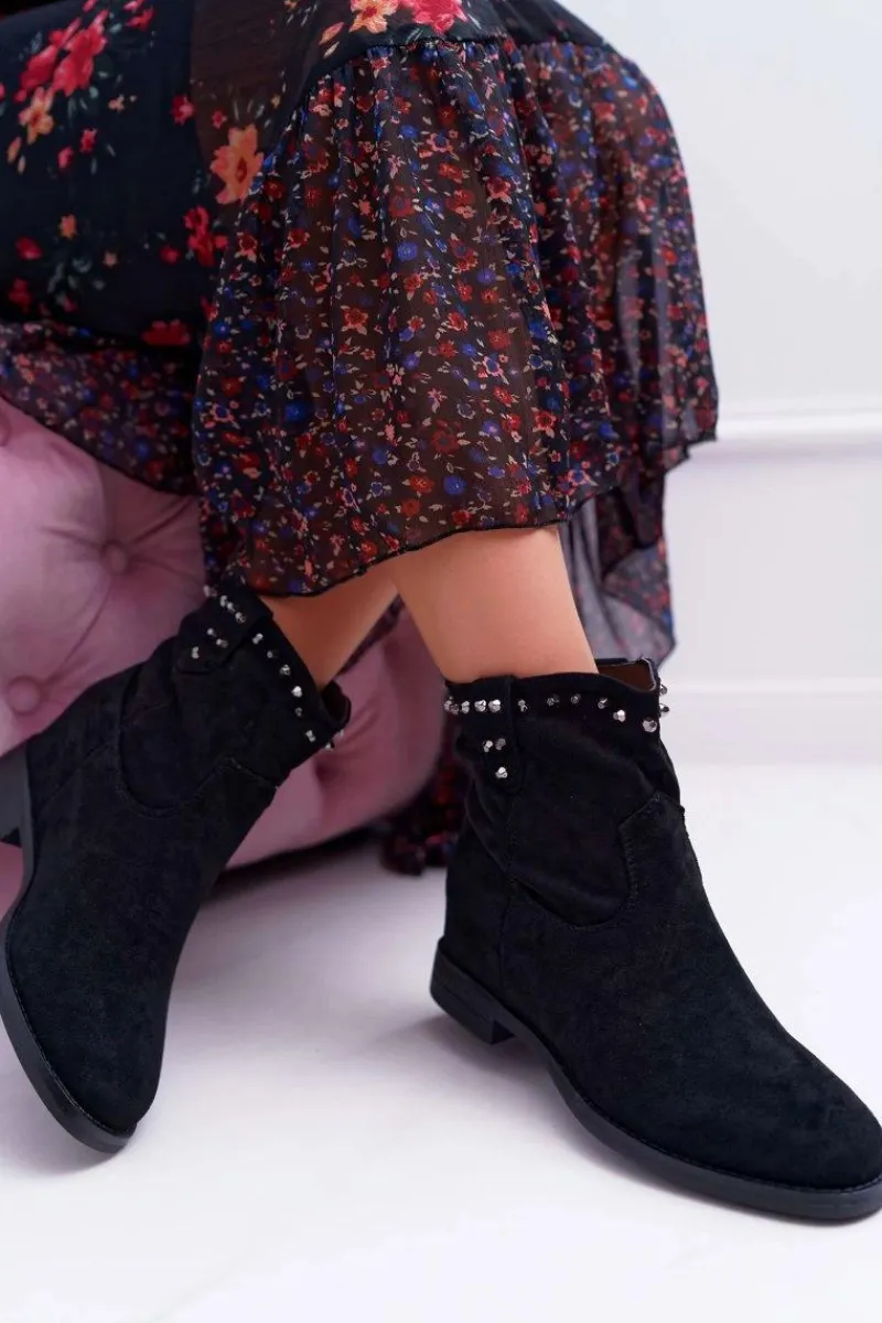 Outlet Botki Damskie Na Koturnie Płaski Obcas Ocieplane Za Kostkę Czarne Deminis Damskie Botki Na Koturnie|Botki Zimowe Damskie