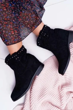 Outlet Botki Damskie Na Koturnie Płaski Obcas Ocieplane Za Kostkę Czarne Deminis Damskie Botki Na Koturnie|Botki Zimowe Damskie