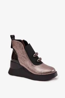 Botki Skórzane|Botki Na Koturnie></noscript>Damskie buty S.Barski Botki Damskie Na Koturnie D&A MR52-106 Metaliczne Srebrny