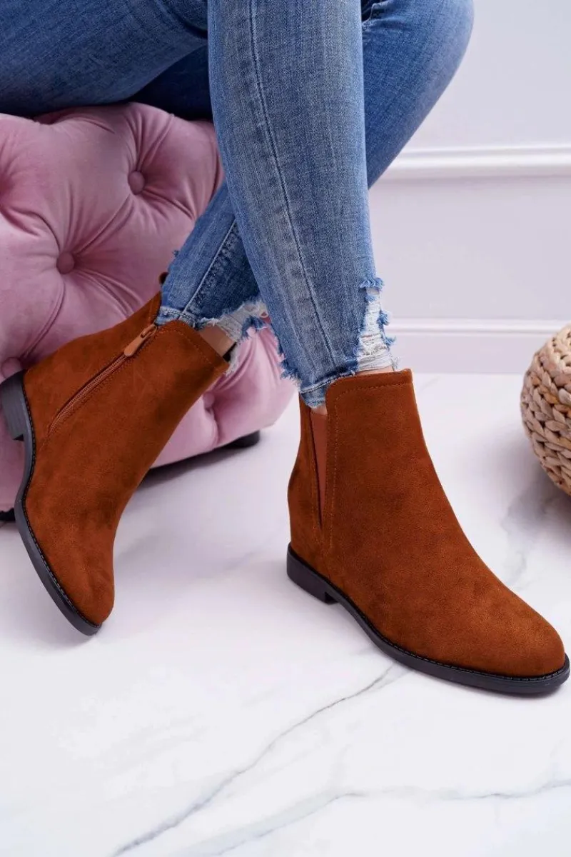 New Botki Damskie na Koturnie Zamsz Camel Tema Damskie Botki Na Koturnie|Brązowe I Beżowe Botki