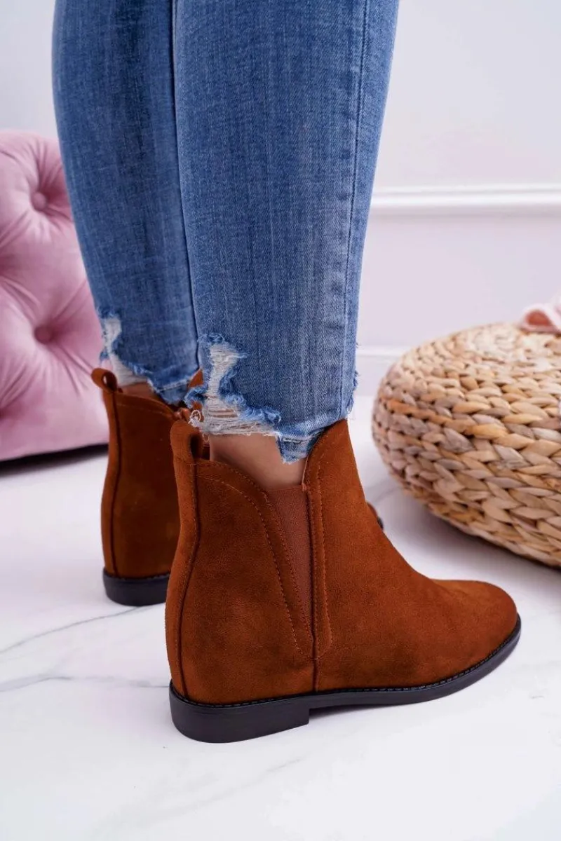 New Botki Damskie na Koturnie Zamsz Camel Tema Damskie Botki Na Koturnie|Brązowe I Beżowe Botki