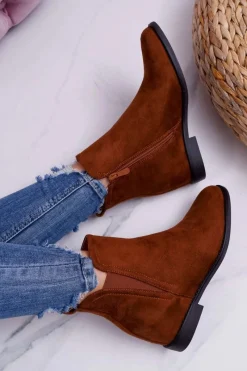New Botki Damskie na Koturnie Zamsz Camel Tema Damskie Botki Na Koturnie|Brązowe I Beżowe Botki