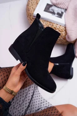Boto Botki Damskie na Koturnie Zamsz Czarne Tema