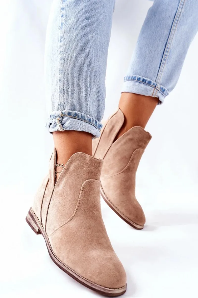 Discount Botki Damskie Na Koturnie S.Barski Joiva Beżowe Damskie Botki Wiosenne|Botki Na Koturnie