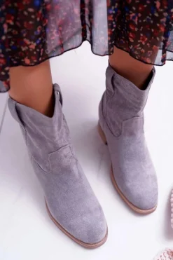 Best Boto Botki Damskie Na Koturnie Płaski Obcas Ocieplane Za Kostkę Szare Demini