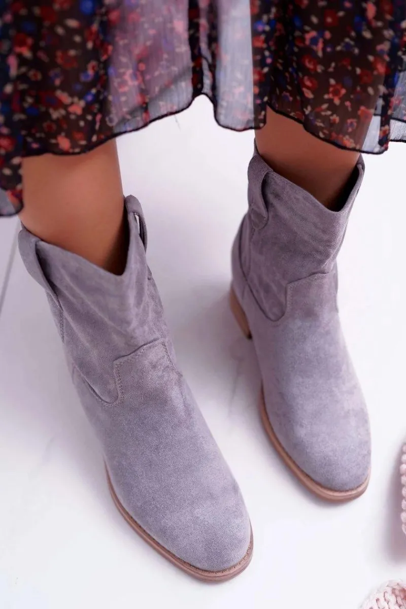 Best Boto Botki Damskie Na Koturnie Płaski Obcas Ocieplane Za Kostkę Szare Demini