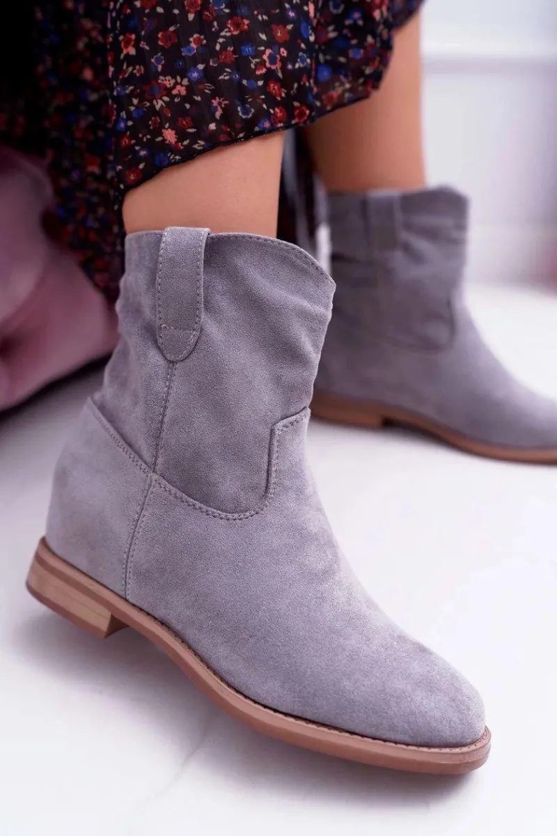 Best Boto Botki Damskie Na Koturnie Płaski Obcas Ocieplane Za Kostkę Szare Demini