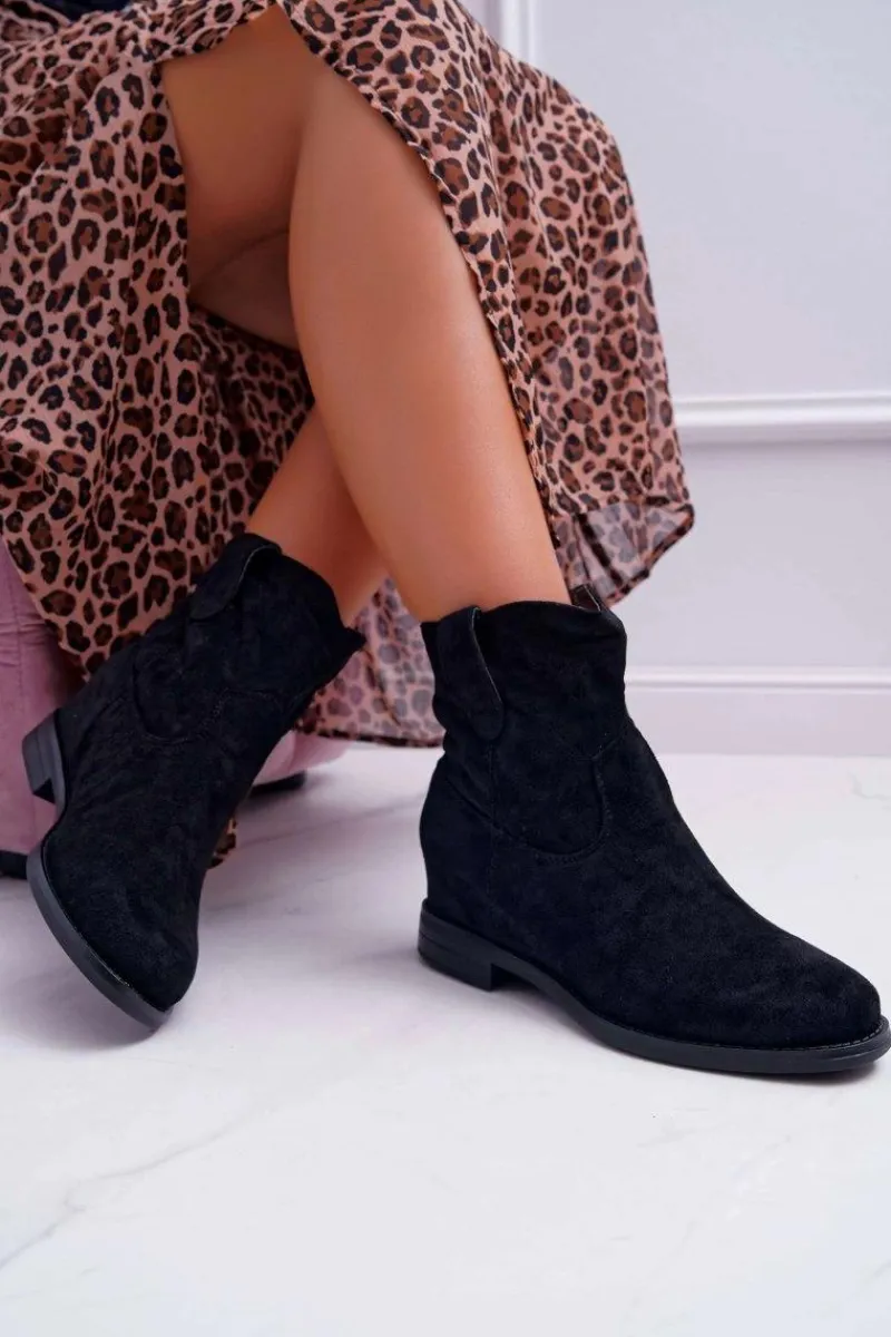 Botki Na Koturnie|Botki Zimowe Damskie>Boto Botki Damskie Na Koturnie Płaski Obcas Ocieplane Za Kostkę Czarne Demini