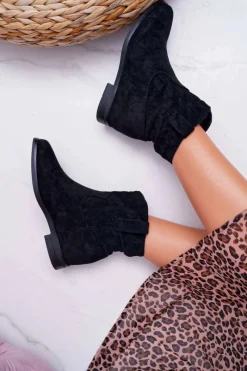 Botki Na Koturnie|Botki Zimowe Damskie>Boto Botki Damskie Na Koturnie Płaski Obcas Ocieplane Za Kostkę Czarne Demini