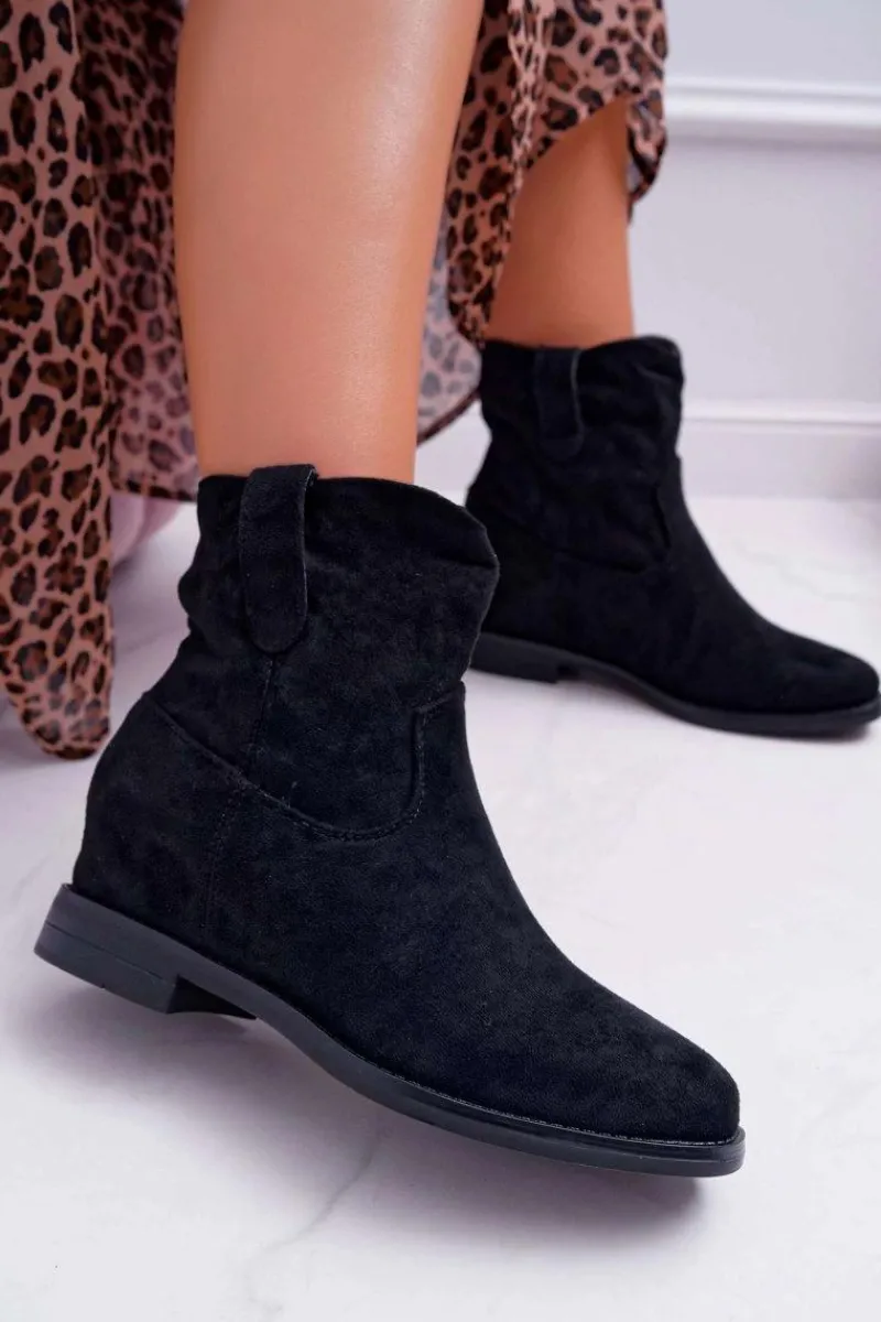 Botki Na Koturnie|Botki Zimowe Damskie>Boto Botki Damskie Na Koturnie Płaski Obcas Ocieplane Za Kostkę Czarne Demini